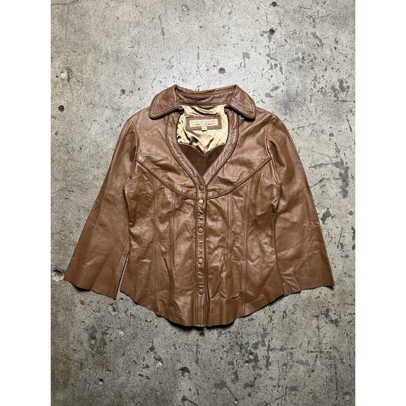 Alan Michael Leather Heartneck Jacket Brown‎ Fitted Size S Rare $1200 MSRP - Picture 3 of 9